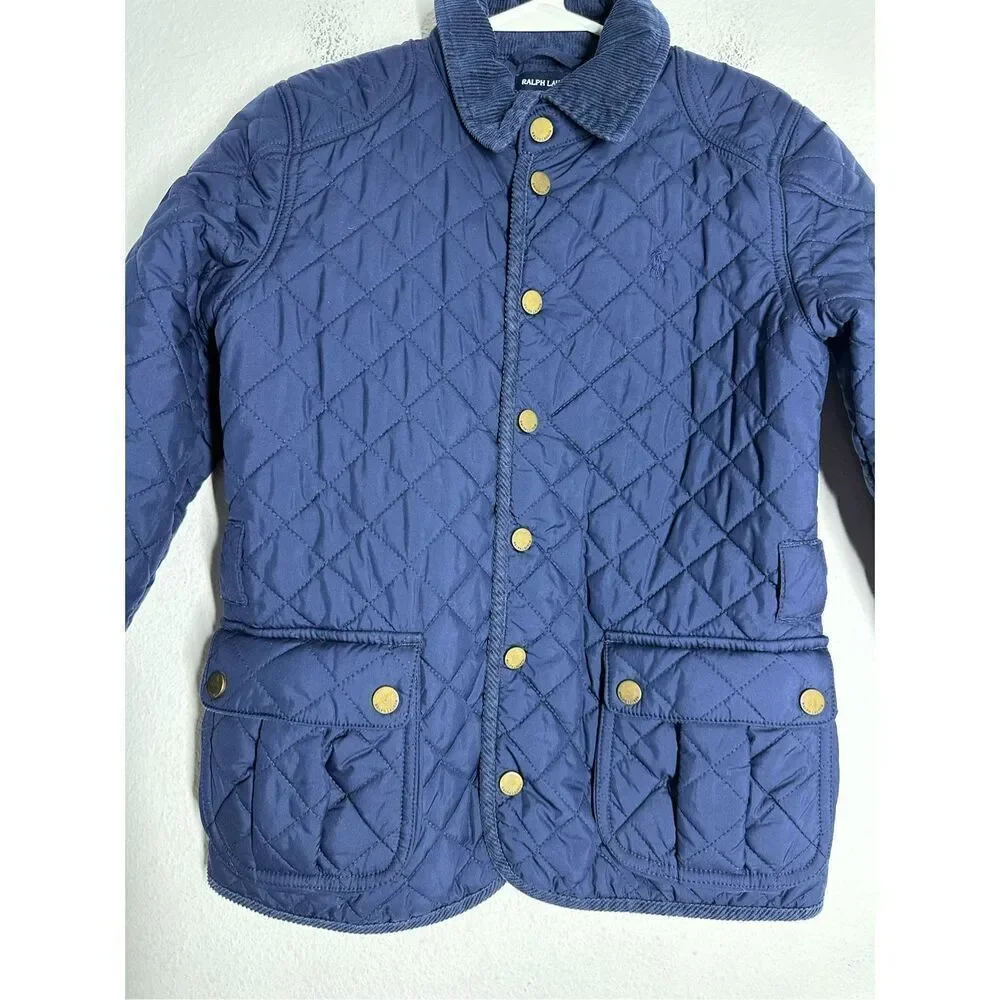 Ralph Lauren Quilted Corduroy Jacket Kids Size M 8/10 No Belt Snap Closure